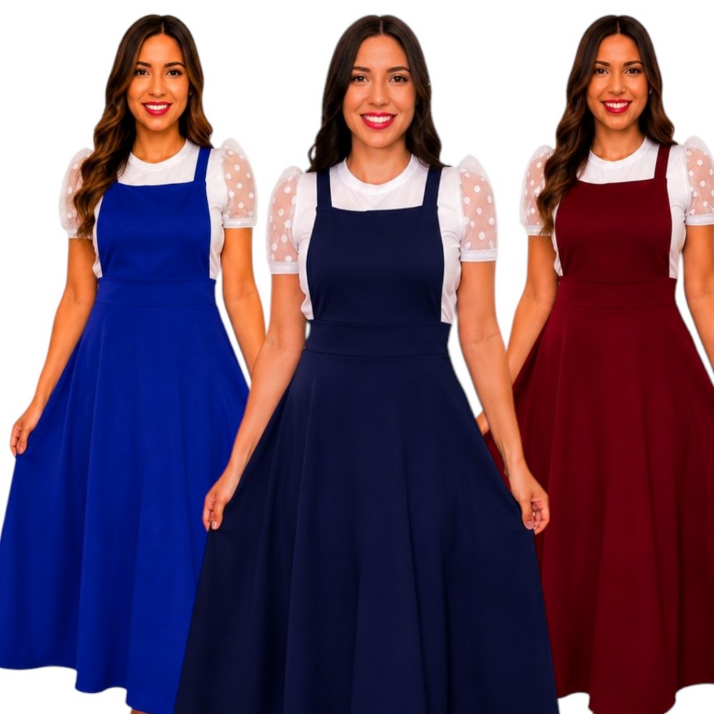 Jardineira Adulta SOB ENCOMENDA! Vestido Feminino Rodado Salopete Max Midi Moda Evangélica Soltinho