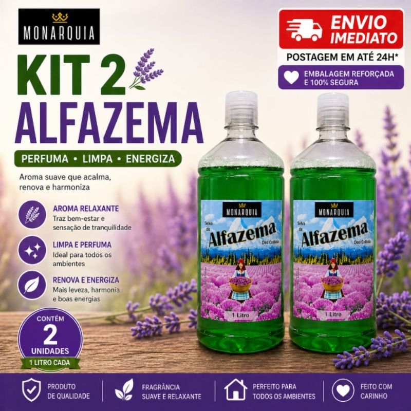 ALFAZEMA DEO COLÔNIA 1 LITRO - KIT 2 UNIDADES - ORIGINAL MONARQUIA
