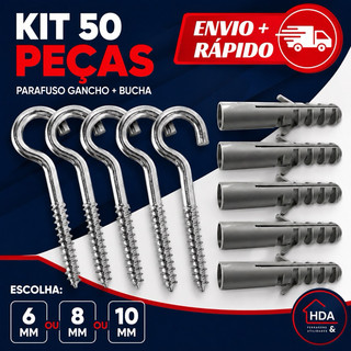Kit de Gancho e Bucha para Fixação de 6, 8 ou 10 mm - 50 ou 30 Peças - São Raphael