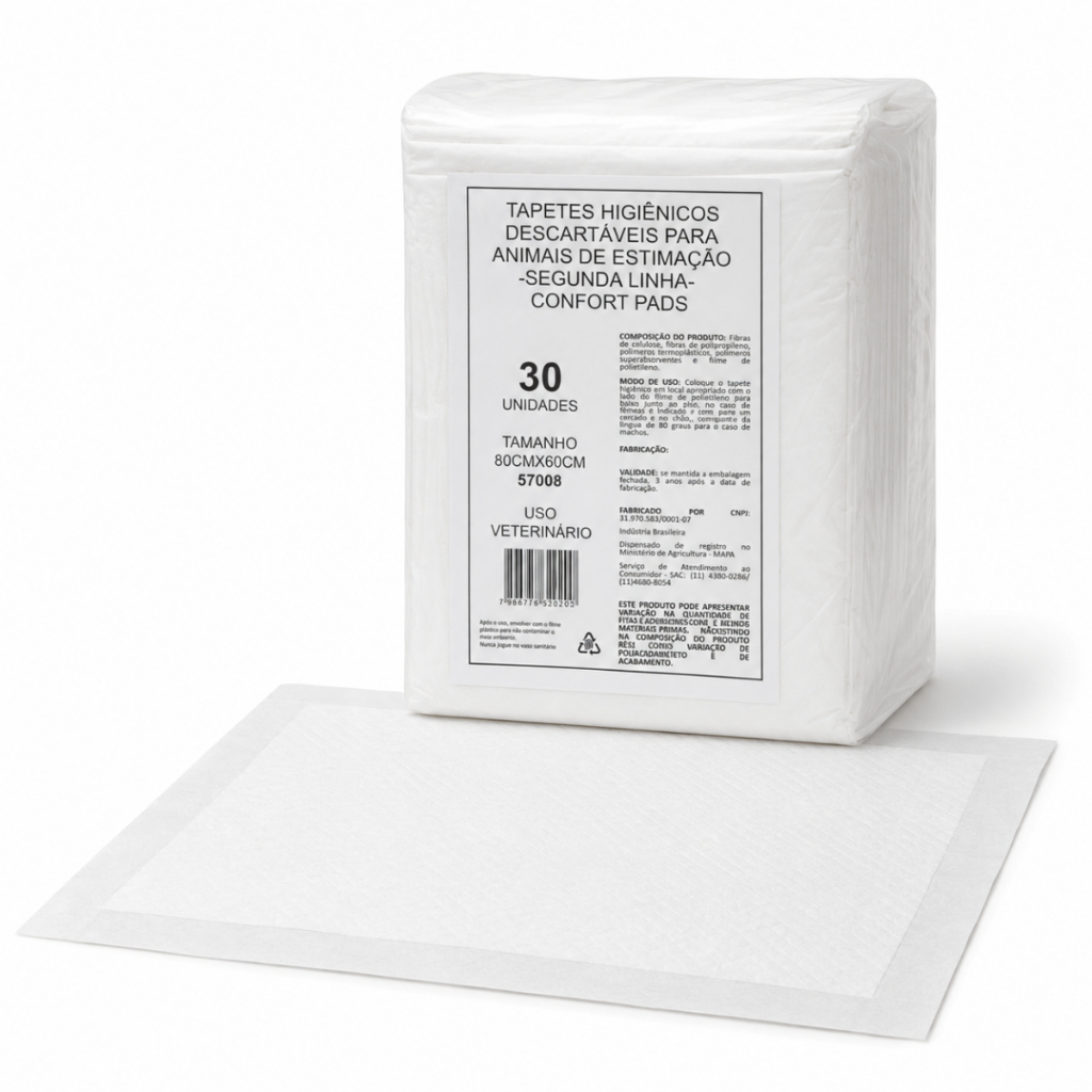 Tapete Higiênico Pet Confort Pads 2ª Linha 80x60cm Pacote com 30 Unidades