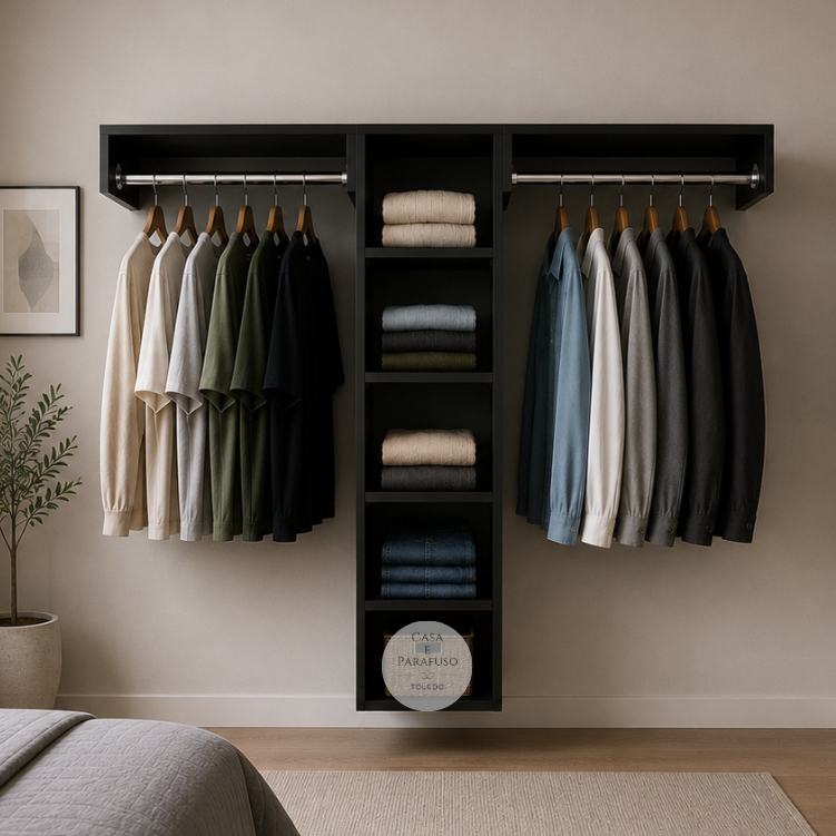 Closet Sapateira Suspensa Arara De Parede  Aberto Com Cabideiro-89