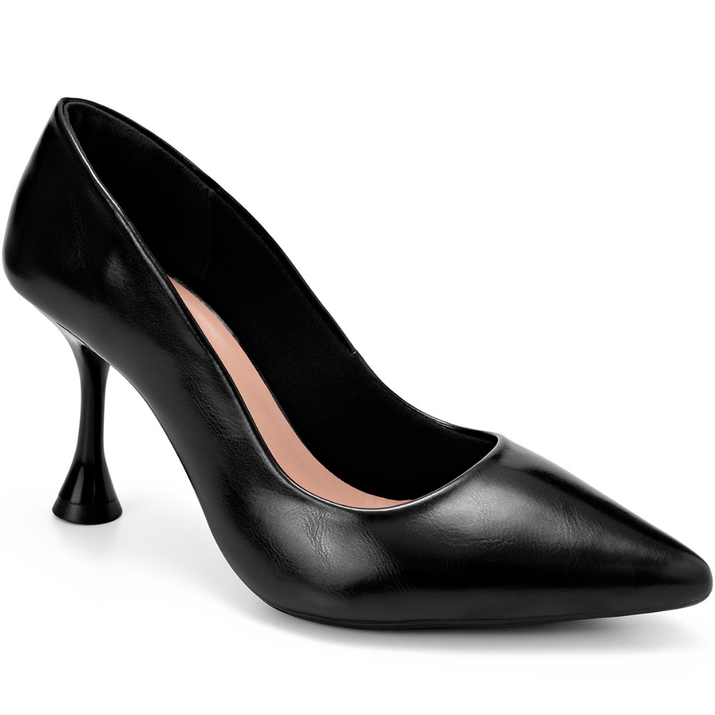 Scarpin Feminino Lumiss Salto Alto Taça Confortável Bico Fino Elegante Casual Preto