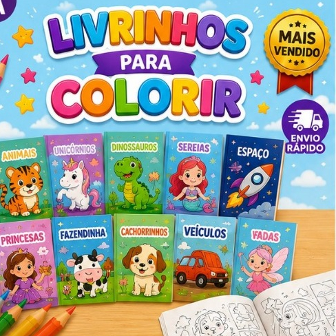Kit 10 Lembrancinhas Livrinho de Colorir Personalizado Aniversário Festa Infantil