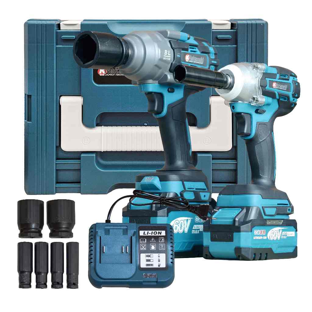 Kit 2 Em 1 Ferramentas 60V Chave De Impacto Parafusadeira Pneumática De 1/2" E 3/4" Bivolt Com Maleta