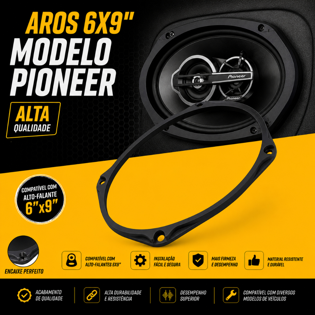 Aro Som Automotivo 6x9 Modelo Pioneer P/ Alto Falante Triaxial Preto
