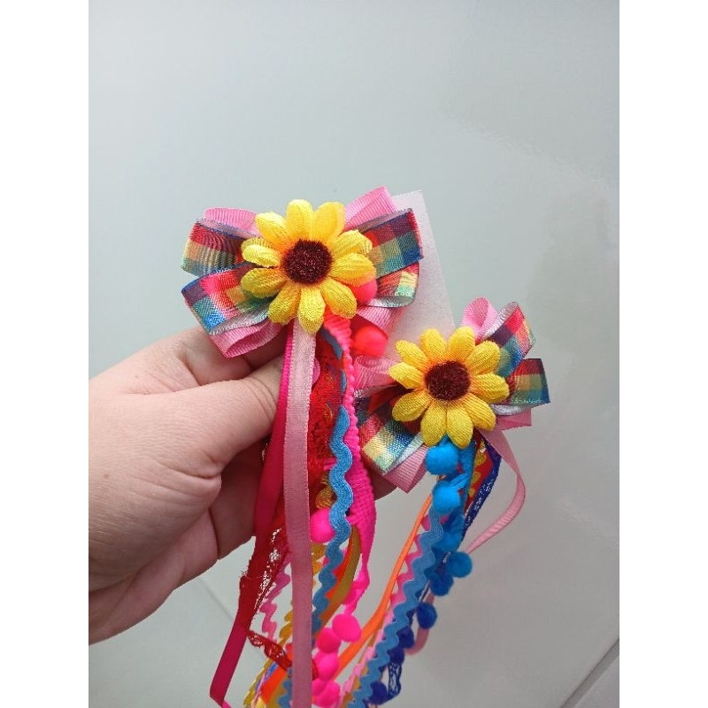 Detalhes do parzinho de laços junino adulto e infantil rosa
