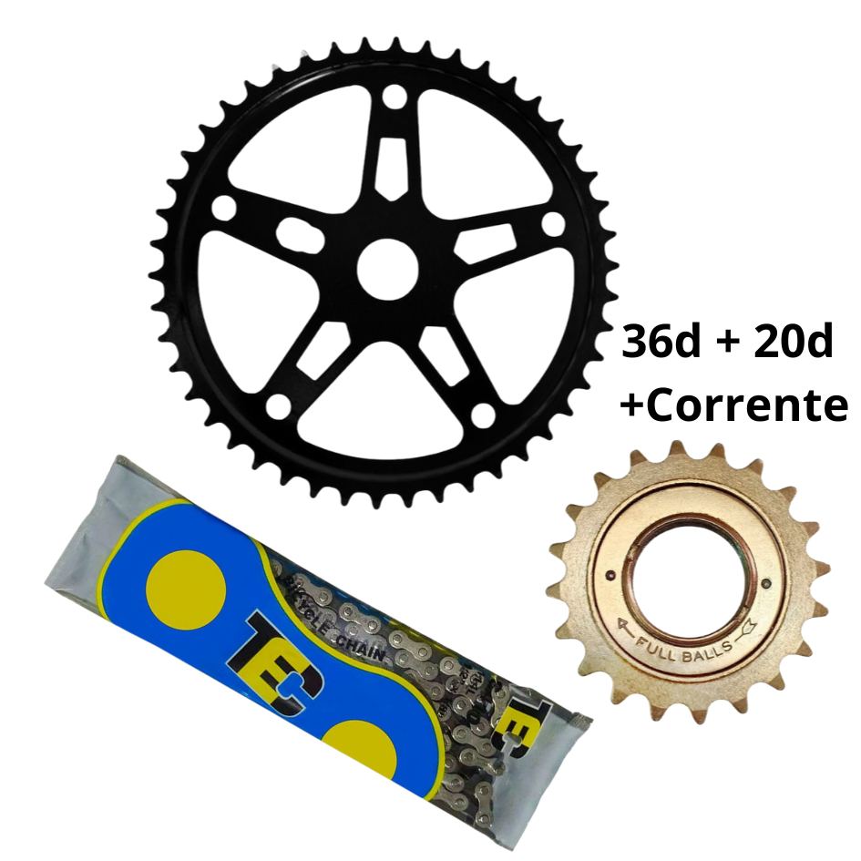Kit Relação Bike Marcha Simples Coroa Roda Dentada 36d + Catraca Roda Livre 16 18 20 22 24d + Corrente 114 Elos