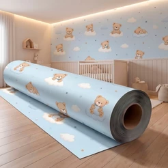 Papel de Parede Adesivo Para Quarto Infantil Bebê Ursinho Azul