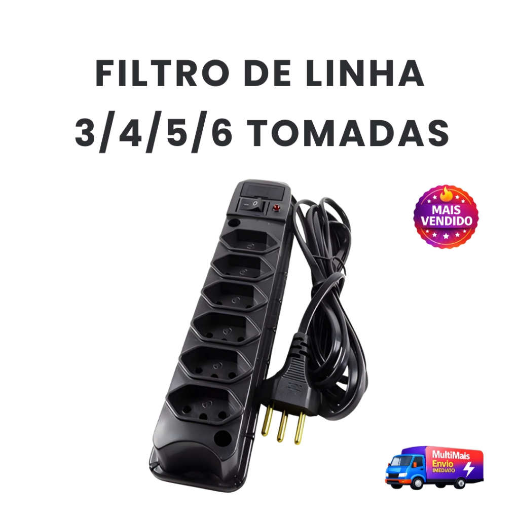 Filtro de Linha Bivolt 3/4/5/6 Tomadas | Proteção Contra Curto, Sobrecarga | Extensão Reforçada
