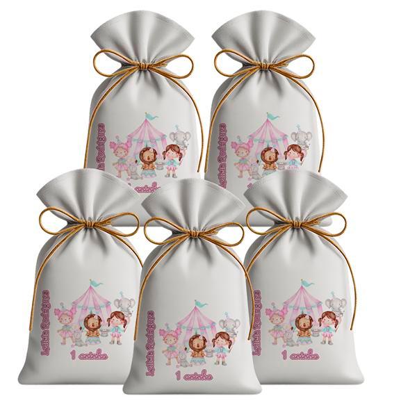 Kit 15 Saquinhos Sacolinhas Lembrancinha Festa Aniversário Tecido Personalizado Circo Aquarela Rosa