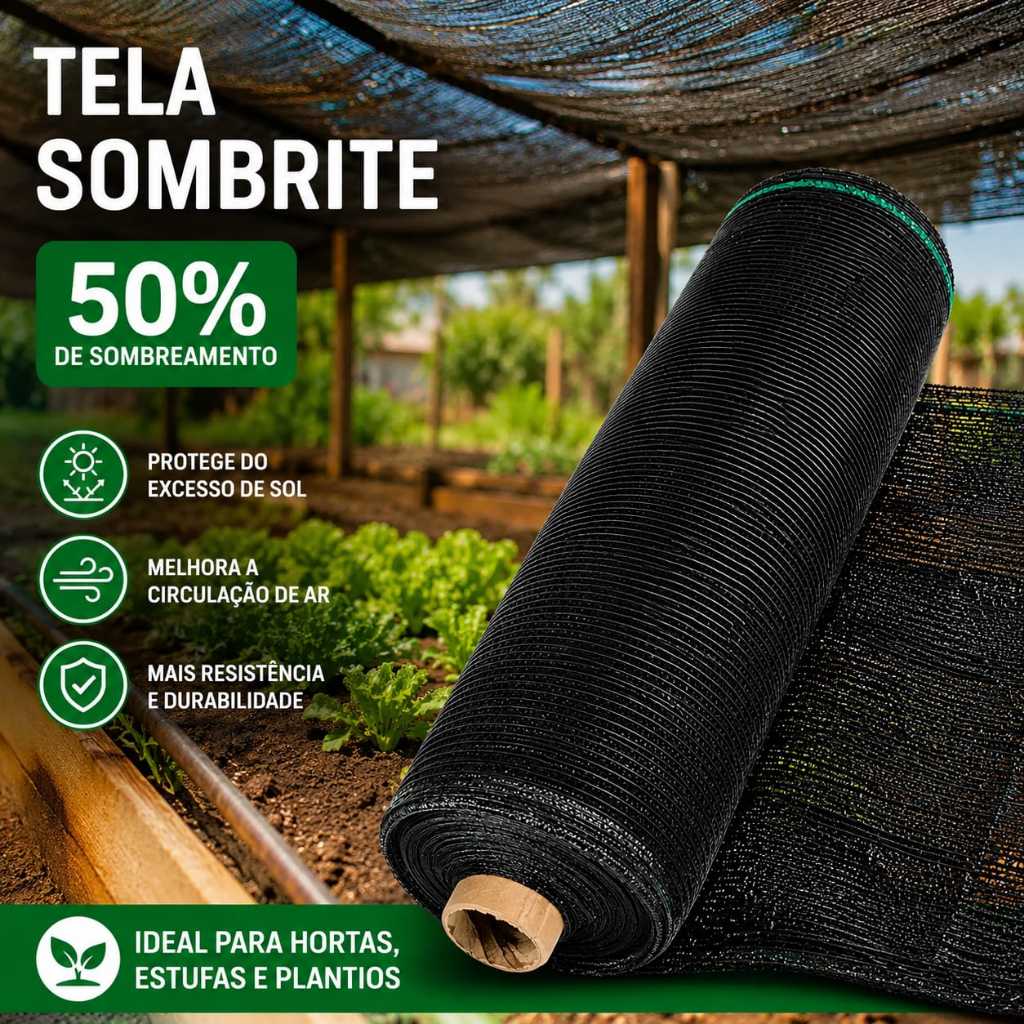 Tela Sombrite 50% 4x2 Metros Tela de Sombreamento para Horta Jardim Estufa Viveiro Proteção UV