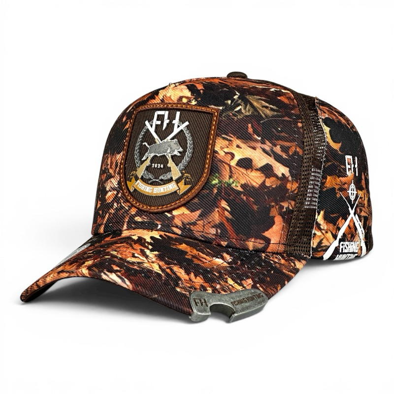 Boné Camuflado FH Fishing Hunting Aba Curva Ajustável Pesca Caça