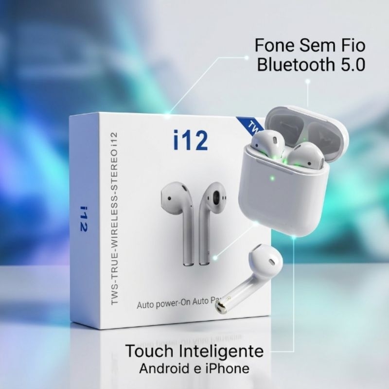 Fone Bluetooth Sem Fio  i12 TWS Touch Bluetooth 5.0 Premium