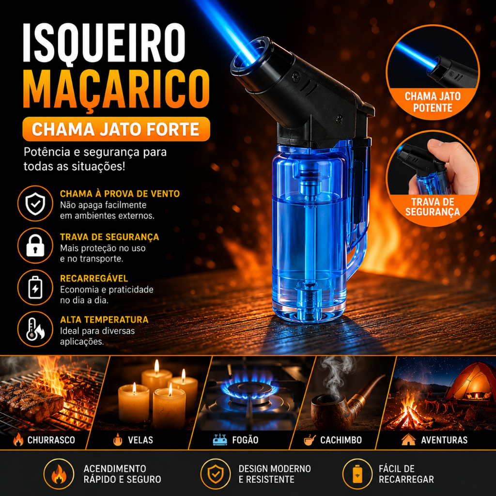 Isqueiro Recarregável/Mini maçarico potente/Isqueiro moderno Cozinha/Buffet