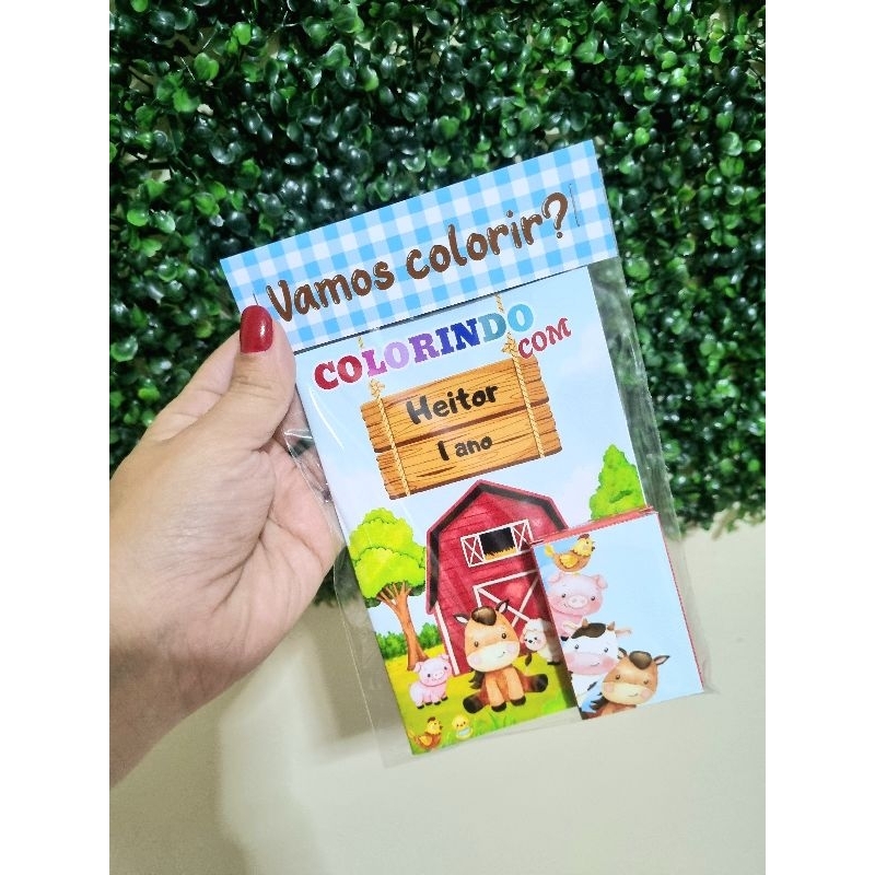 Kit Colorir Livro + Giz de cera Fazendinha / Lembrancinha personalizada infantil
