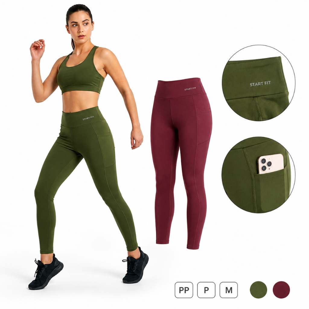 Legging Feminina Fitness Suplex Cintura Alta Zero Transparência  Bolso Lateral Academia Yoga Corrida PP P M Verde Vinho