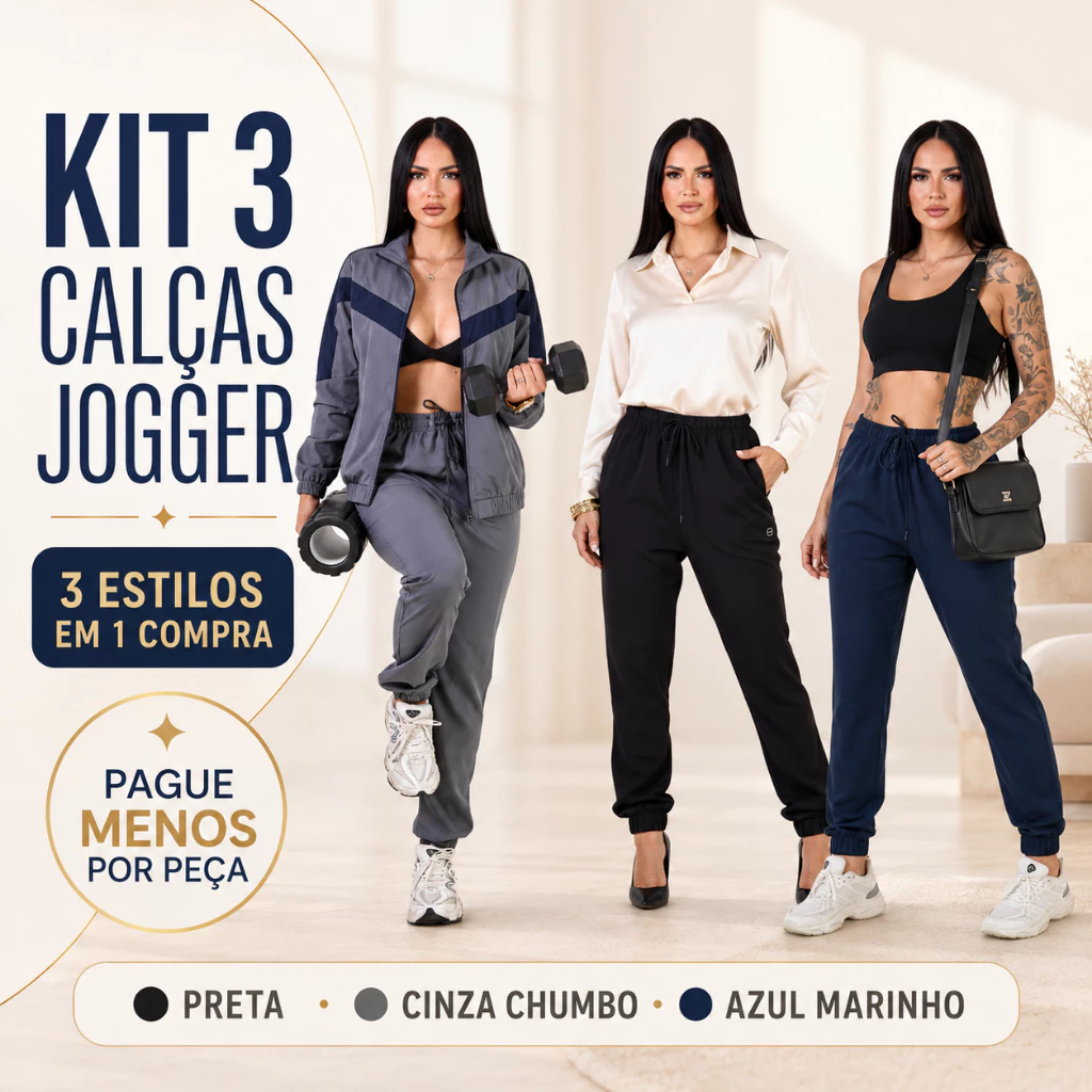 Kit 3 Calças Jogger Feminina Casual Esportiva — imagem 1