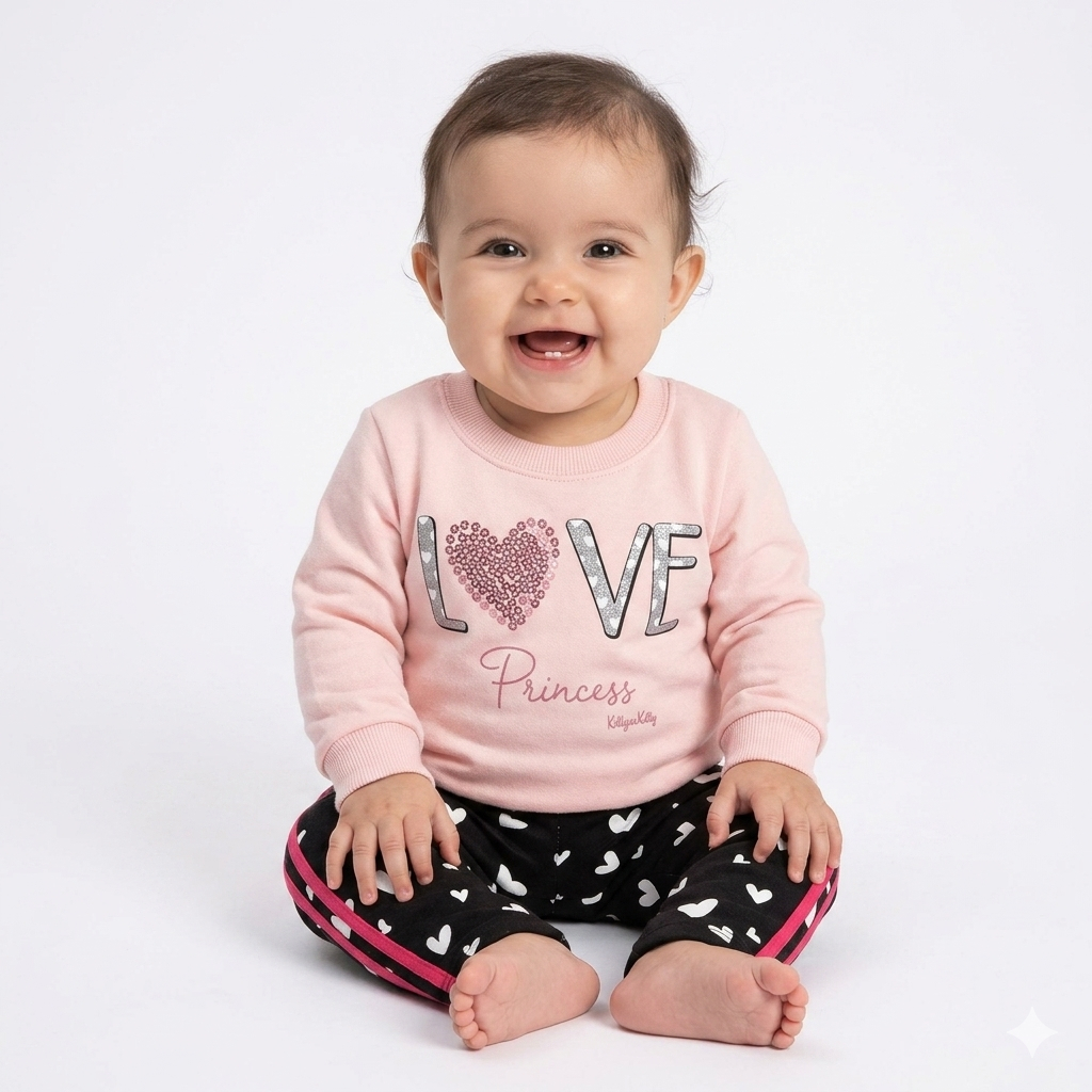 Conjunto Infantil Menina Kely Kety Blusão Moletom Flanelado Love e Calça Legging Peluciada