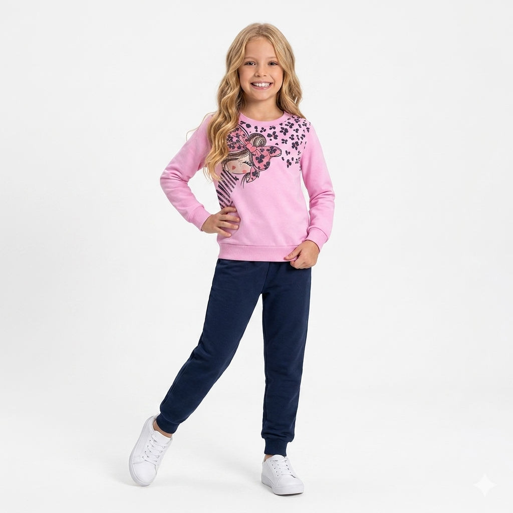 Conjunto Infantil Menina Kely Kety Blusão Moletom Estampado e Calça Confortável Inverno TAMANHO 10