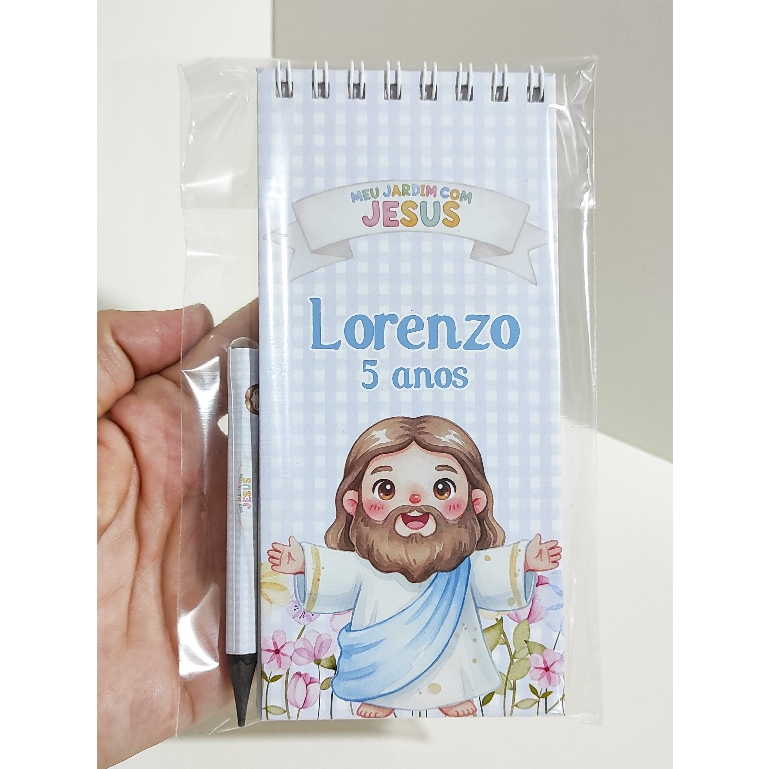 Lembrancinha Kit Bloquinho + Lápis Personalizado Aniversário Maternidade Jardim Jesus