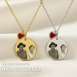 Colar Foto Gravação Colar Foto Aço inoxidável prata recordação Colar Casal