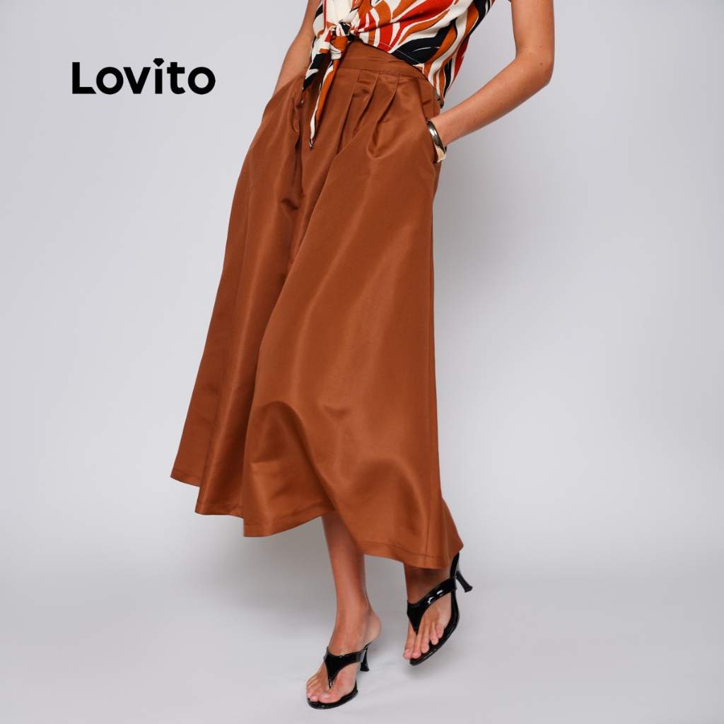 Lovito Saia Alfaiataria Midi com Bolsos Moda Feminina BRSKB19501980