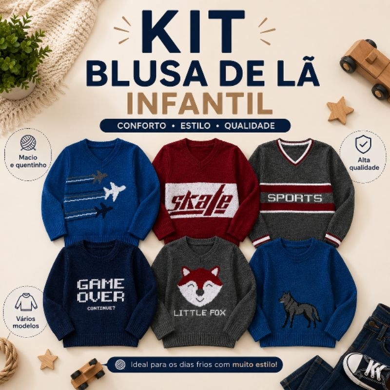 Blusa de Lã Tricot de Frio para Menino Infantil/Juvenil e Bebê – Roupa de Inverno Masculina