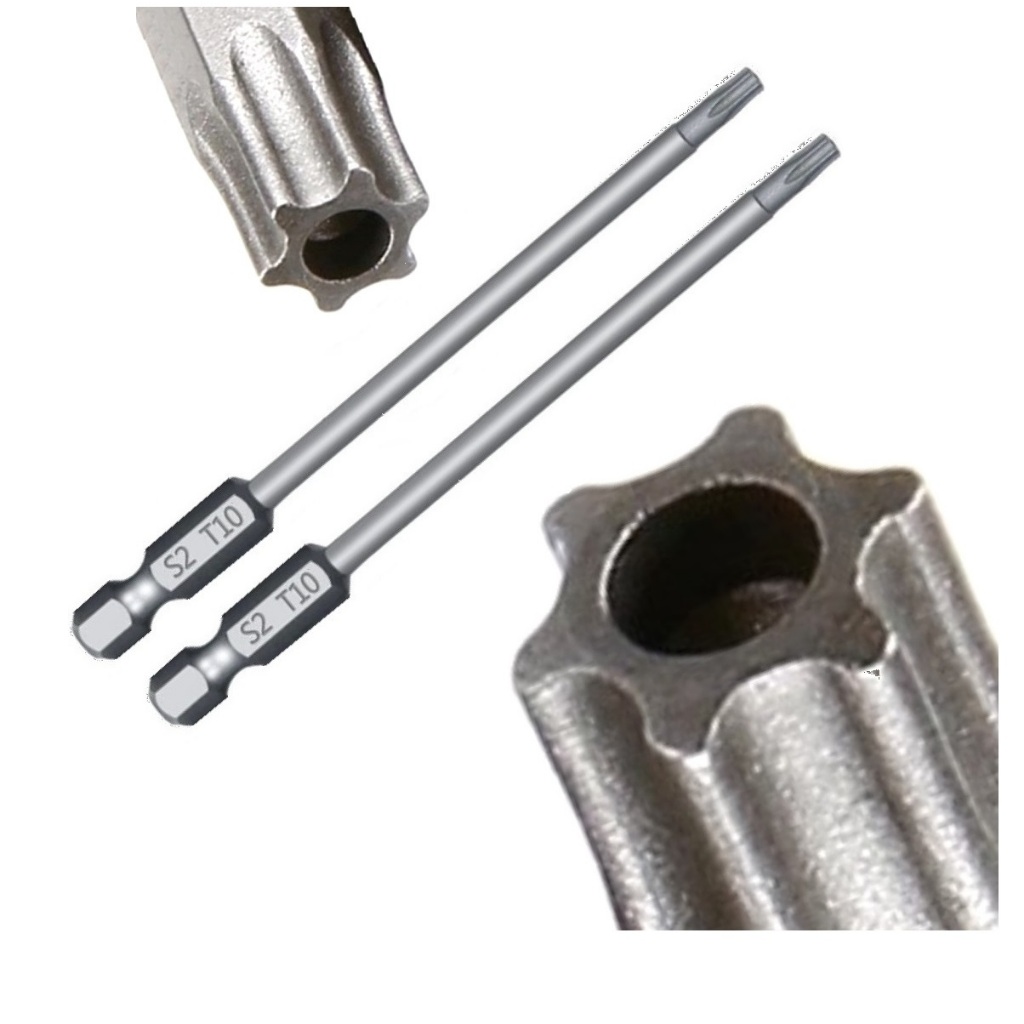 2 Pontas Bits Torx Furo Guia Longo T10 100mm Parafusadeiras