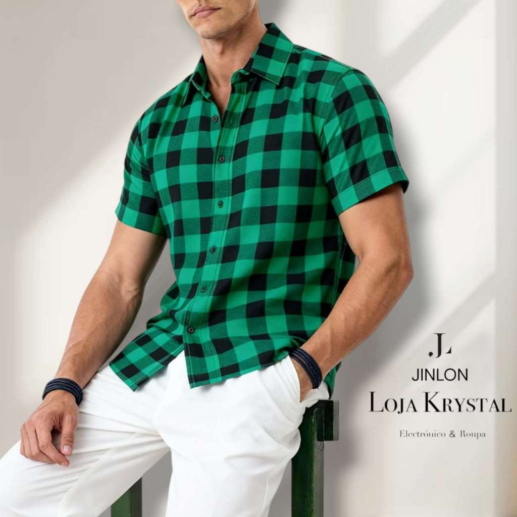 LK camisa xadrez masculina camisas manga curta viscose masculino colorida