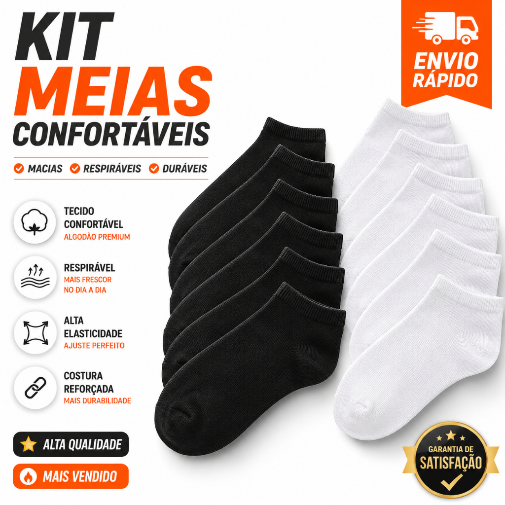 kit 3|6|9|12 pares de meias kit meias brancas e pretas soquete casuais versáteis