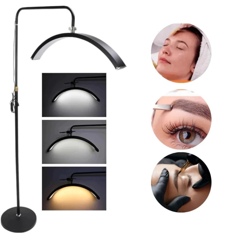 Luminária LED Arco Meia Lua Beleza SPA Massageadora, Base de Chão Profissional Multifuncional com Suporte para Celular