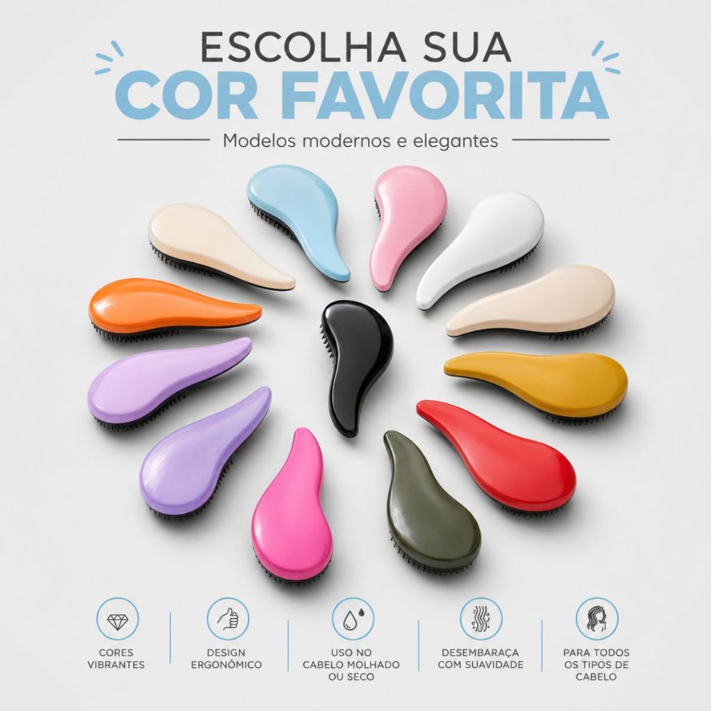 Escova Mágica Anti Frizz Trissé Acessórios com Cabo para Desembaraçar Cabelo Seco e Molhado