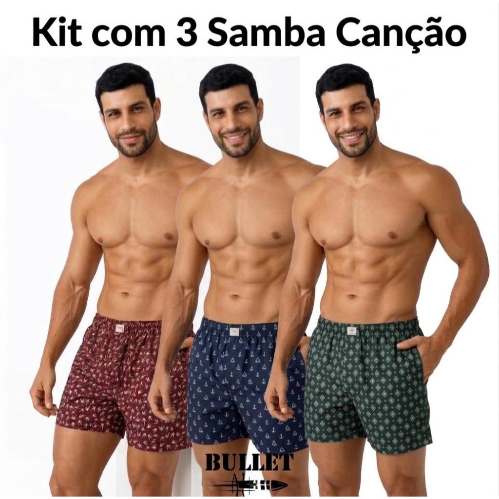 KIT3 Cueca Samba Canção Masculina Confortável Estampada – Tamanhos P ao GG (Sortidas
