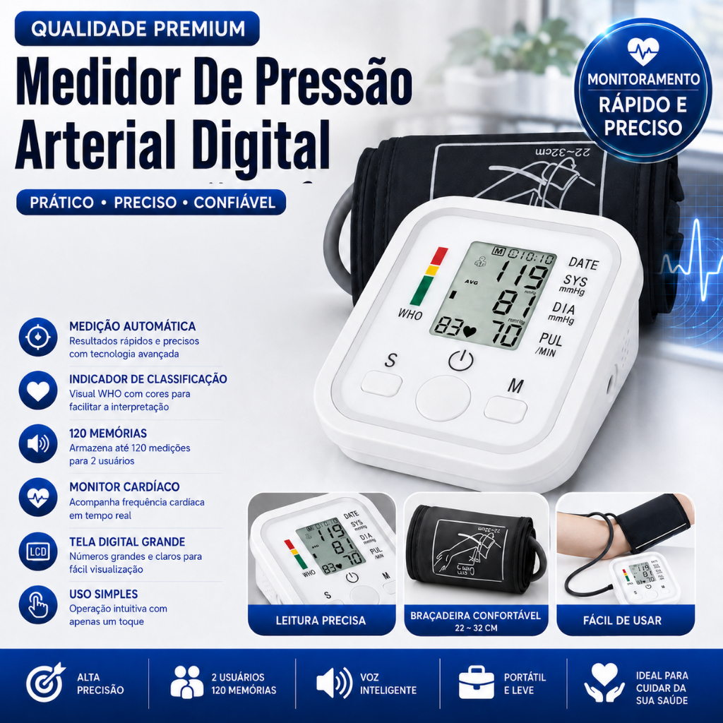 Aparelho Medidor De Pressão Arterial Digital De Braço Green Tech Els-2904 Branco