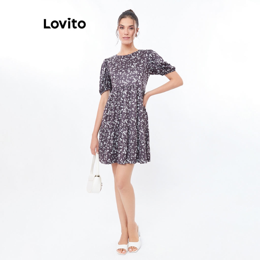 Lovito Vestido Rodado Estampado com Manga Curta DRB213BRL242