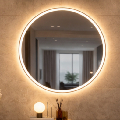 Espelho Redondo Grande com LED 60x60 Touch 3 Cores Jateado Banheiro