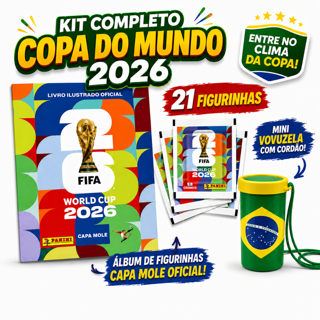Álbum De Figurinha  Copa Do Mundo Fifa 2026 + 21 Figurinhas + 1 Corneta Vuvuzela