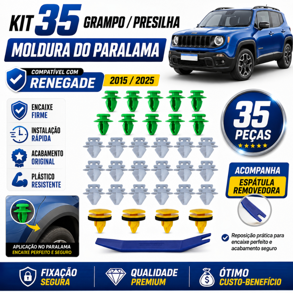 Grampo Presilha da Moldura do Paralama Renegade 2015 2016 2017 2018 2019 2020 2021 2022 Kit fixação