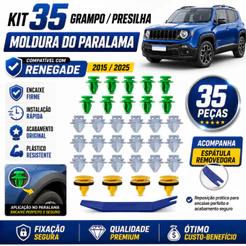 Grampo Presilha da Moldura do Paralama Renegade 2015 2016 2017 2018 2019 2020 2021 2022 Kit fixação