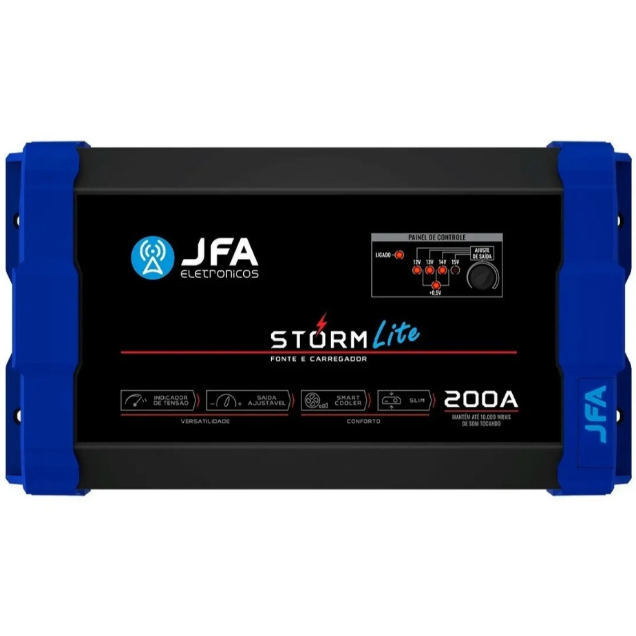 Fonte 200A Carregador JFA Storm Lite Bivolt Som Automotivo 12v 15.2v Digital 3000W Top Alta Potência