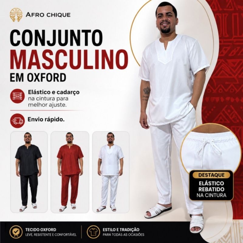Conjunto Masculino Ração Umbanda E Candomblé Oxford E Microfibra