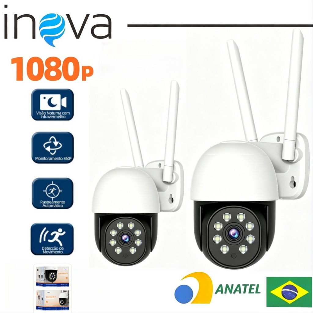 INOVA Câmera de segurança a Prova D'água sem fio gira 360° HD1080P IP66 APP YOOSEE Wi-fi Externa