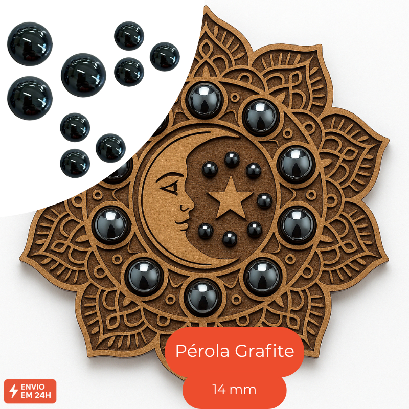 Pérola Negra Grafite Kit econômico 14 mm para colagem base plana artesanato colagem chatons
