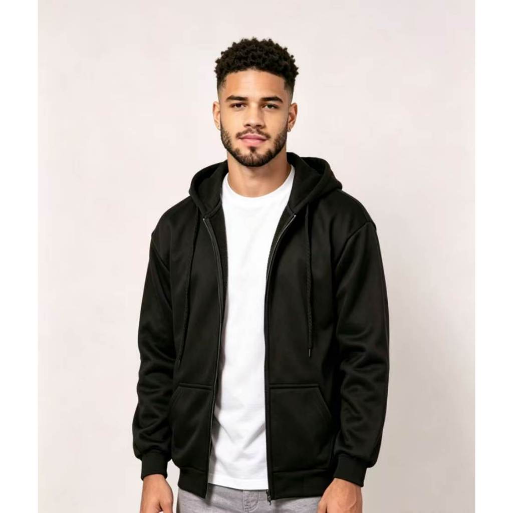 Blusa de Frio Moletom Flanelado LISO Masculino Com Zíper e Capuz