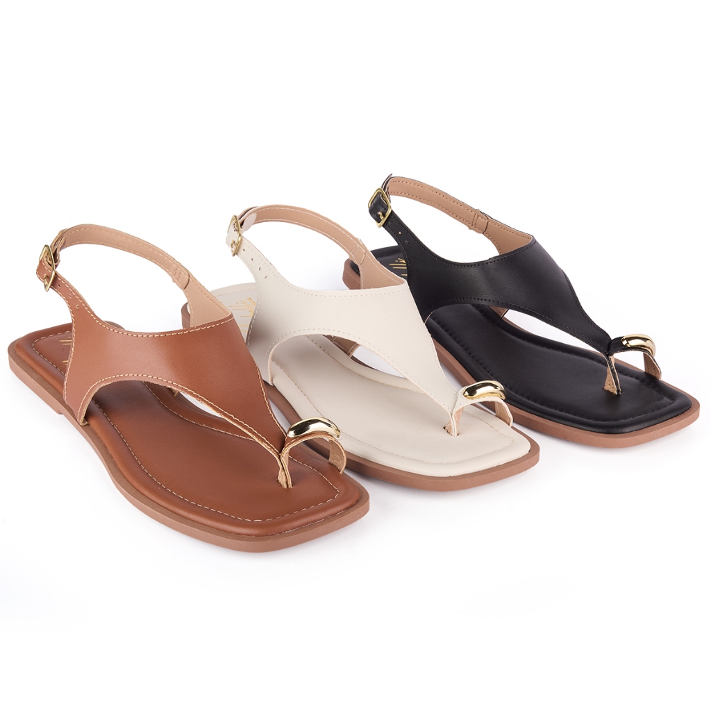 Sandália Feminina Rasteirinha Lançamento ABS dedo Detalhe Dourado Leve Confortavel
