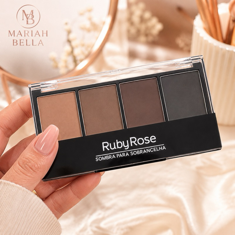 Paleta de Sombras para Sobrancelhas - Ruby Rose 4 tons + Pincel Chanfrado Maquiagem