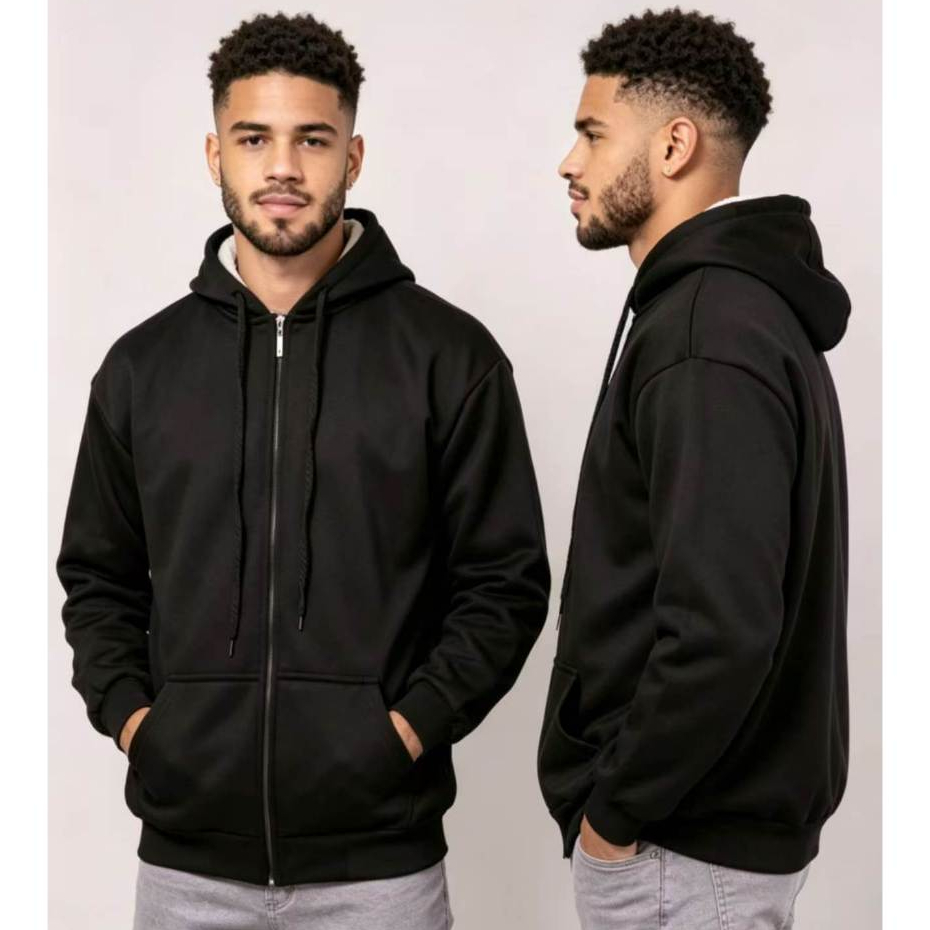 Blusa de Frio Moletom Flanelado LISO Masculino Com Zíper e Capuz