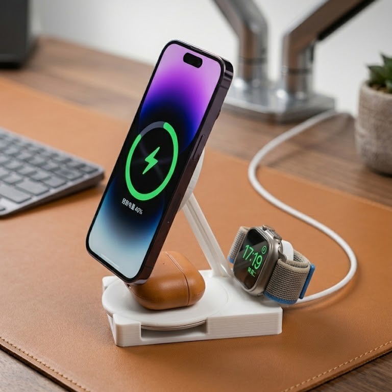Suporte Dock 3 em 1 Premium para MagSafe e Apple Watch – Estação de Carregamento