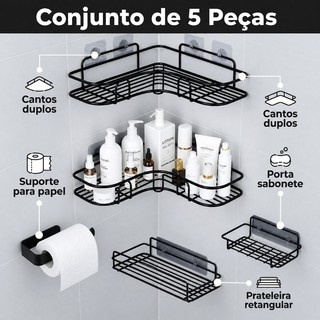 Suporte Prateleira Porta Shampoo Organizador De Canto Com Adesivo
