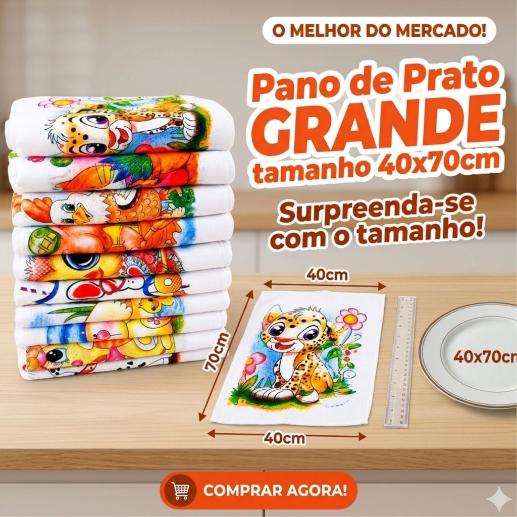 Pano de Prato 1,5,10 Peças Estampado com Bainha